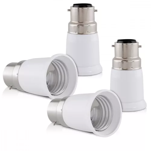 Set 4 Adaptoare dulie de la B22 la E27, Kwmobile, Alb, Plastic, 27510