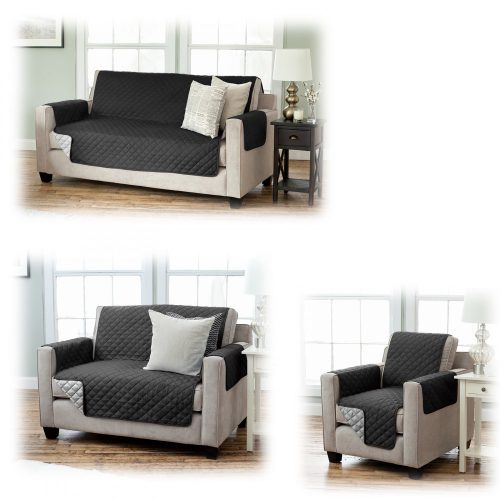 Husa de canapea reversibila Sherpa Jemidi, 191 x 224 cm, Negru / Gri, Poliester, 55188.01.02