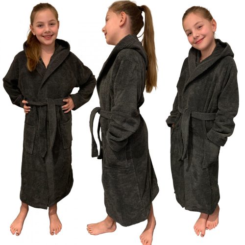 Halat de baie pentru copii Homelevel, 152, Gri, Bumbac organic, 54864.73.39