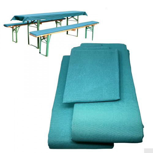 Set Fata de masa si 2 huse pentru banci Jemidi, 70 x 240 cm, Turcoaz, Poliester / Bumbac, 55321.23.02