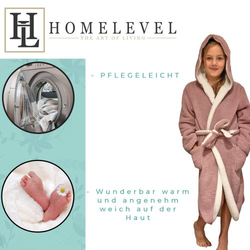 Halat de baie reversibil pentru copii Homelevel, 9-10 ani, Roz / Crem, Poliester, 55056.1.10