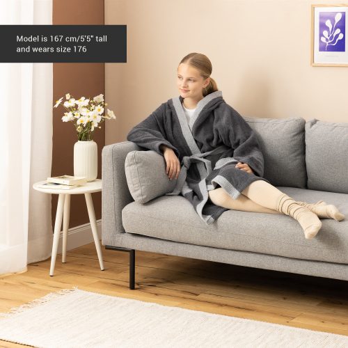 Halat de baie pentru copii Homelevel, 176, Gri, Bumbac organic, 54864.22.41