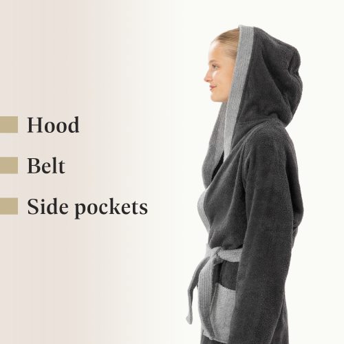 Halat de baie pentru copii Homelevel, 176, Gri, Bumbac organic, 54864.22.41