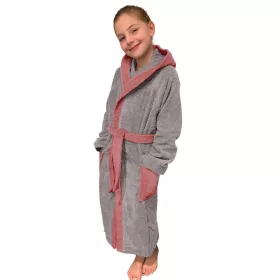   Halat de baie pentru copii Homelevel, 128, Gri / Roz, Bumbac organic, 54864.20.37