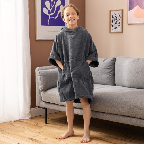 Poncho de baie pentru copii Homelevel, 6-9 ani, Gri, Bumbac organic, 54880.19.42