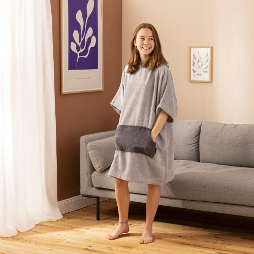 Poncho de baie pentru copii Homelevel, 10-13 ani, Gri, Bumbac organic, 54880.70.43