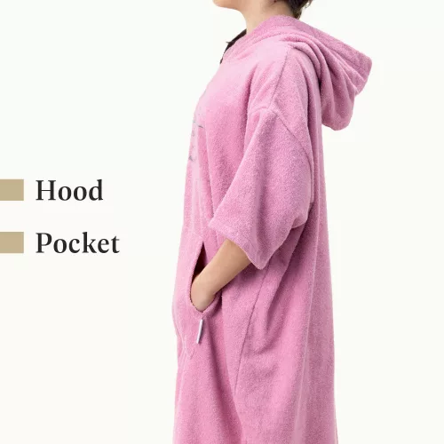 Poncho de baie pentru copii Homelevel, 10-13 ani, Roz, Bumbac organic, 54980.43