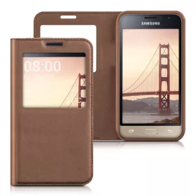   Husa pentru Samsung Galaxy J1 (2016), Piele ecologica, Maro, 38403.54