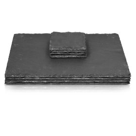   Set platouri ardezie Navaris, 4 placemats 32x23 cm + 4 coasters 10x10 cm, negru, ardezie/EVA