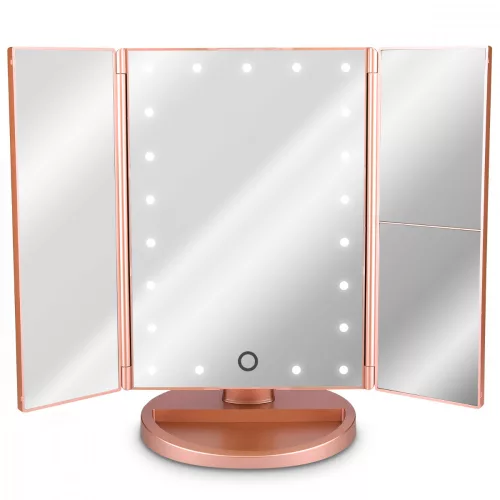 Oglinda Cosmetica cu 3 fete, Iluminare LED, marire 3x, pliabila, 43457.89