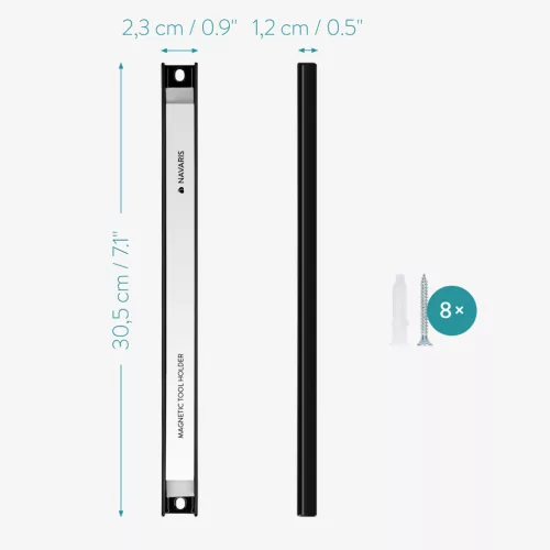Set 4 suporturi magnetice unelte Navaris, 30.5 cm, 13.6 kg, pentru garaj si atelier, negru, otel