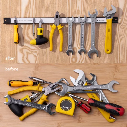 Set 3 suporturi magnetice unelte Navaris, 45.7 cm, 13.6 kg, montaj usor, pentru perete, negru, otel