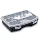 Organizator piese mici Navaris, 19x15x4 cm, separatoare reglabile, 4 cleme, transparent, plastic