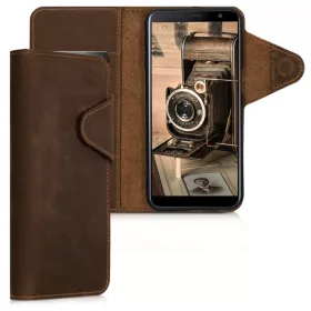   Husa pentru Samsung Galaxy J6 Plus, Piele naturala, Maro, 46604.05
