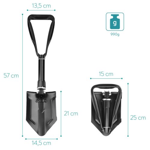 Lopata pliabila Navaris pentru camping, 57x15x5 cm, multifunctionala cu husa, 46855.2.01