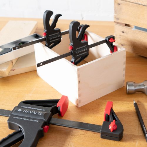 Set 4 cleme rapide Navaris, 15 cm + 10 cm, o mana, pentru lemn, atelier, negru, lemn/nylon/plastic/otel