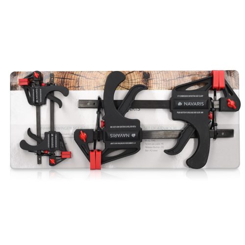 Set 4 cleme rapide Navaris, 15 cm + 10 cm, o mana, pentru lemn, atelier, negru, lemn/nylon/plastic/otel