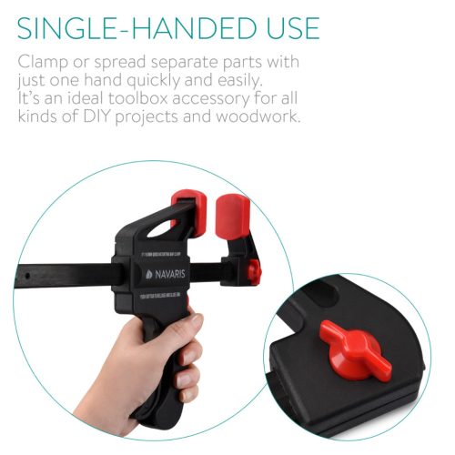 Set 2 cleme rapide Navaris, 15 cm, o mana, pentru lemn si lipire, negru, lemn/nylon/plastic/otel