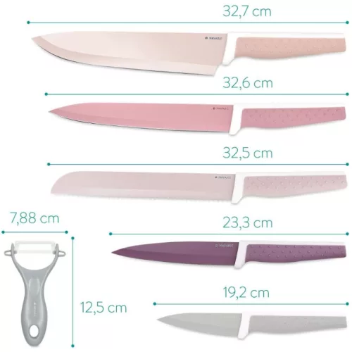 Set 5 cutite de bucatarie, din otel inxoidabil, 1 cutit de curatat din ceramica, Navaris, 48366.06.01