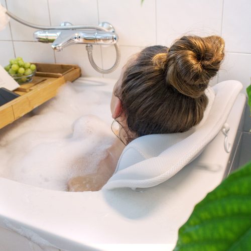 Saltea baie Navaris, 125x42 cm, perna pentru cada cu 13 ventuze antiderapante, alb, poliester