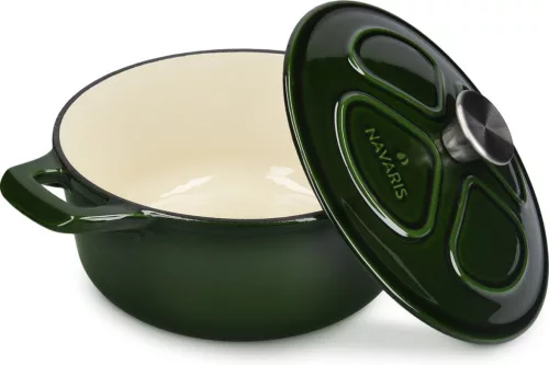 Oala antiaderenta din fonta Navaris pentru plite/cuptoare - 24 cm - 3,5 l - Verde inchis, 48777.01.80
