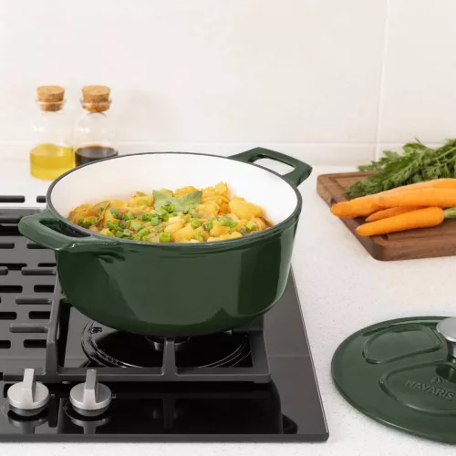 Oala antiaderenta din fonta Navaris pentru plite/cuptoare - 24 cm - 3,5 l - Verde inchis, 48777.01.80