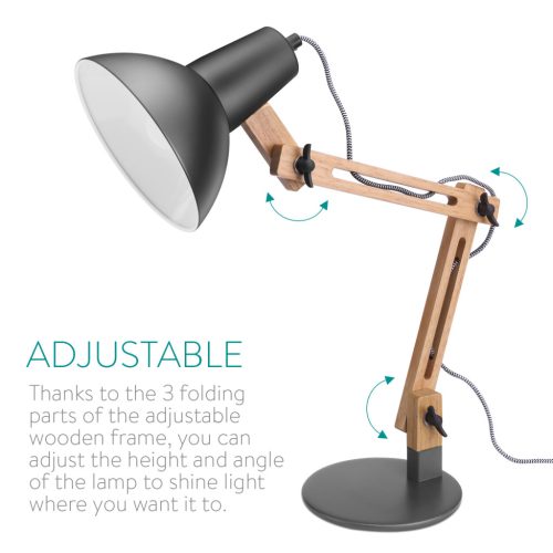 Lampa de masa Navaris, birou din lemn, 38 cm, design minimalist, gri/gri inchis, lemn