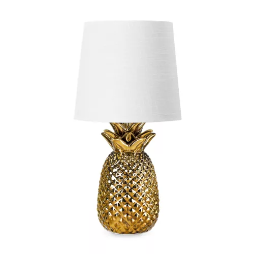 Lampa de masa Navaris, design ananas, 35 cm, gold/white, ceramica si metal, multicolor, ceramica/metal