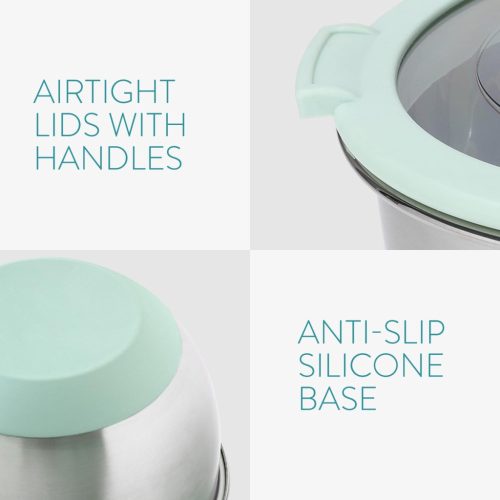 Set 3 boluri din inox cu capac, Navaris, argintiu, 3 dimensiuni, 16 cm, 20 cm, 24 cm, 49210.03.50