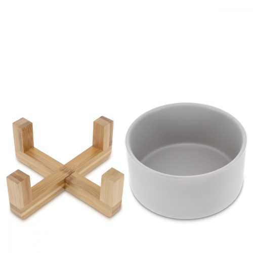Set 2 Boluri pentru pisici si caini cu suport din bambus Navaris, 550 ml, Gri, 48350.1.22