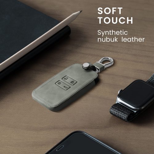 Husa Cheie Auto pentru Renault / Dacia - 4 Butoane - Keyless Go, Piele nabuc, Gri, 48565.09