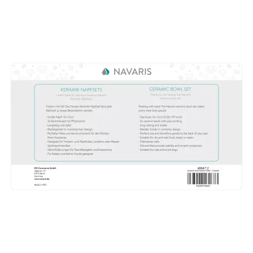 Set 3 Boluri din ceramica pentru caini si pisici Navaris cu suport metalic, 320 ml, 46947.2