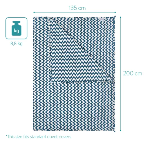 Patura grea Navaris, 135x200 cm, 8.8 kg, model zig-zag, pentru somn profund, gri, poliester/bumbac