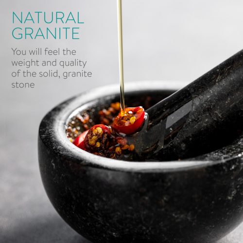 Mojar din granit Navaris, diametru 12 cm, pentru condimente si ierburi, gri, granit