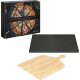 Set Piatra pizza smaltuita 30x38cm si lopata pizza din bambus, Navaris, Negru/Bej, 51246.01.02