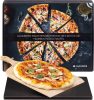 Set Piatra pizza smaltuita 30x38cm si lopata pizza din bambus, Navaris, Negru/Bej, 51246.01.02