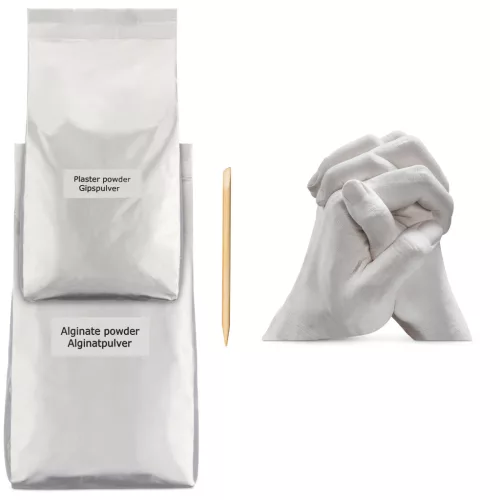 Set turnare 3D maini cuplu Navaris, alginat 530 g + ipsos 1000 g, galeata inclusa, alb, alginat/gips