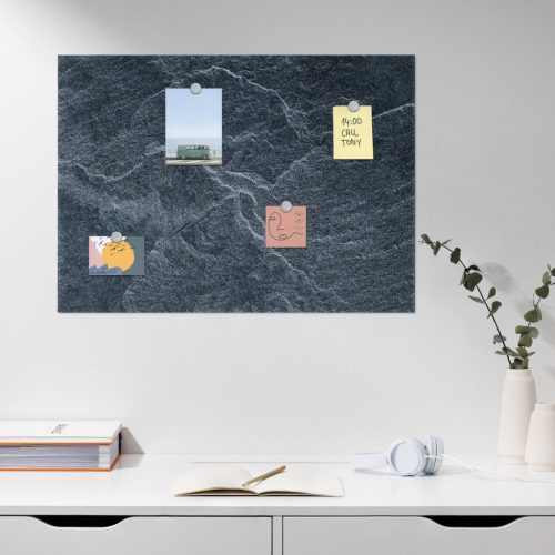 Tabla magnetica Navaris, design piatra neagra, 70x50 cm, planificare si notite, negru, MDF/otel