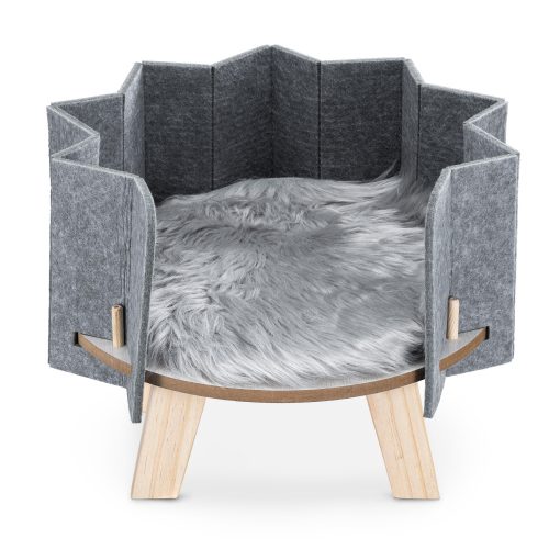 Pat inalt pentru pisici sau caini Navaris si covoras de blana, Gri, 54253.01