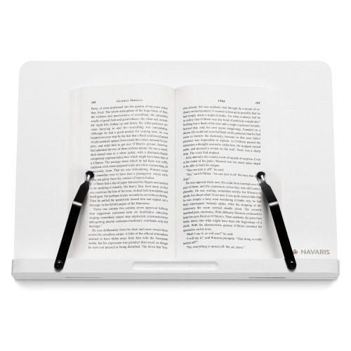 Suport pentru carti din bambus Navaris, 2 brate reglabile, 33 x 24 cm, Alb, 52801.2.02