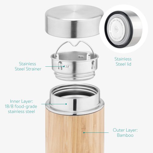 Sticla de ceai de cu infuzor si sita detasabila Navaris, 500 ml, Maro, 54268.2.71