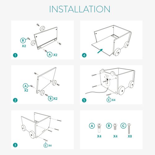 Cutie depozitare jucarii cu roti Navaris, model urs polar, 25.5x24x20 cm, pentru copii, alb, MDF