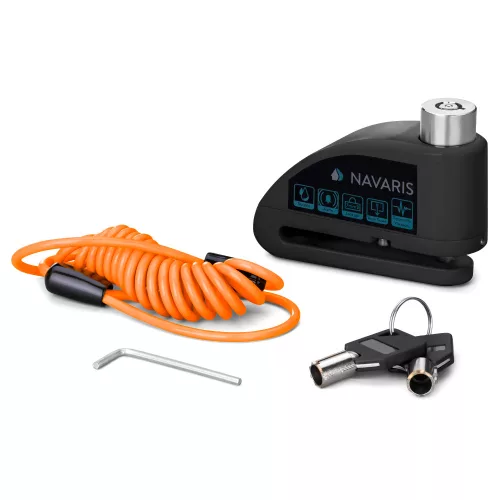 Incuietoare de disc pentru motociclete Navaris cu alarma 110 dB, Blocare antifurt, 54573.01