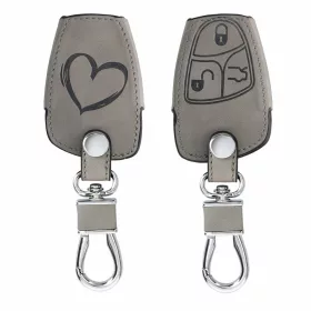   Husa Cheie Auto pentru Mercedes Benz - 2-3 Butoane, kwmobile, Piele nabuc, Gri, 54576.01