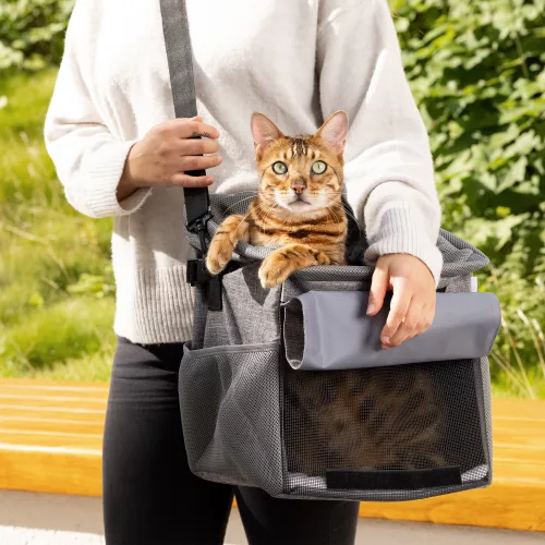 Rucsac de transport animale de companie Navaris pentru bicicleata, Poliester, Gri, 54595.22