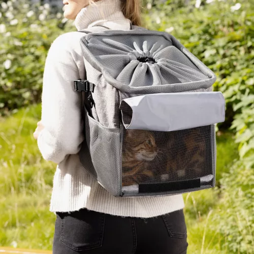 Rucsac de transport animale de companie Navaris pentru bicicleata, Poliester, Gri, 54595.22