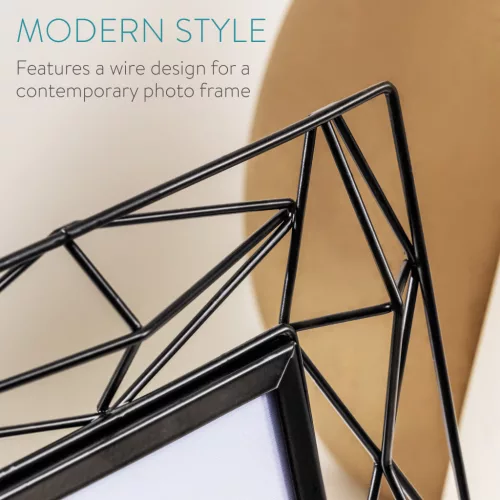 Rama foto metalica Navaris, 24x19 cm, design 3D, pentru poze 10x15, negru, MDF/sticla/metal