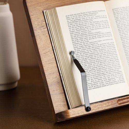 Suport pentru carti din lemn de salcam Navaris, 2 brate reglabile, 33 x 24 cm, Maro, 52801.2.18