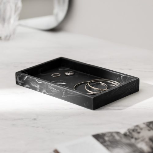 Tavita decorativa Navaris pentru bijuterii, 23.5x12.5x2.6 cm, negru, rasina