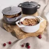 Set 4 Mini Oale din fontă Navaris, 10.5 cm, 290 ml, pentru cuptor si plita, negru/alb, 49079.04.03